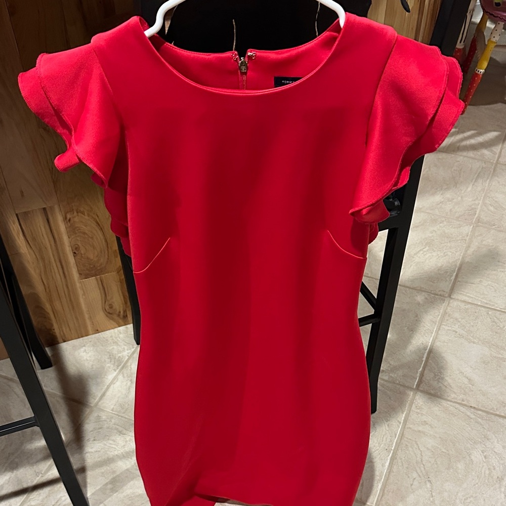 Tommy Hilfiger Red Dress with Ruffle Sleeves